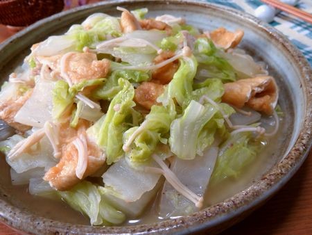 『全部入れて10分☆　白菜と油揚げの白だしオイスターソース蒸し煮』
