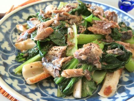 『ヤミツキです♪　ターサイとオイルサーディンの醤油ペッパー炒め』