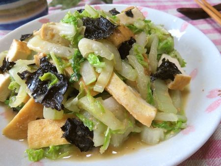 『韓国海苔がきいてる♪　白菜と厚揚げの韓国海苔味噌炒め』