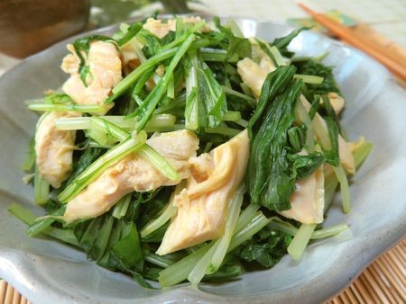 『ささみがしっとりやわらか♪　水菜とささみのからし和え』