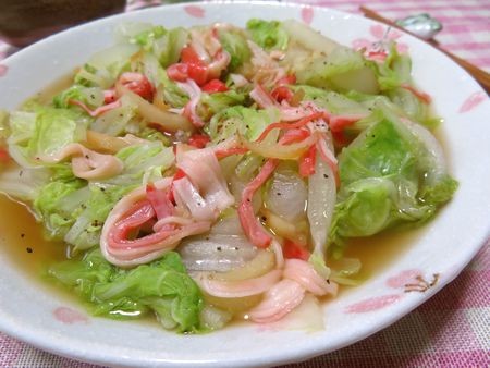 『水不使用で10分☆　白菜とカニカマの生姜うま煮』