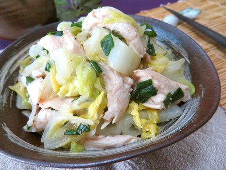 『しっとりしみしみ♪　白菜と鶏ささみのオイスターソース和え』