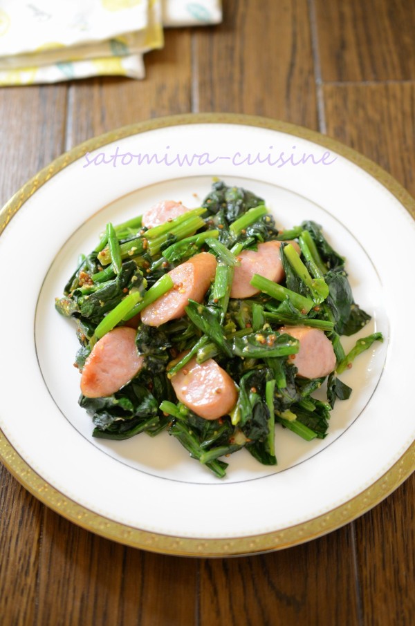 『【ほうれん草とウインナーの粒マスチーズ炒め】クリーミーで旨いおつまみ！』