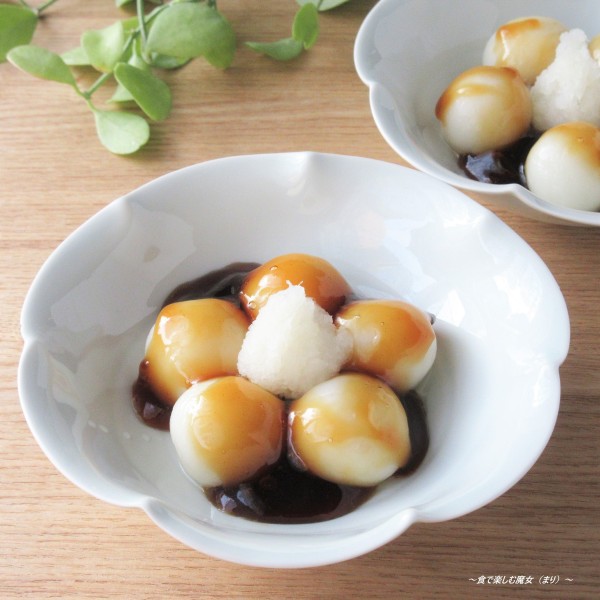 大根で和スイーツ。白玉団子の中にも、さらに乗っけて♪さっぱり『大根おろし白玉みたらし』