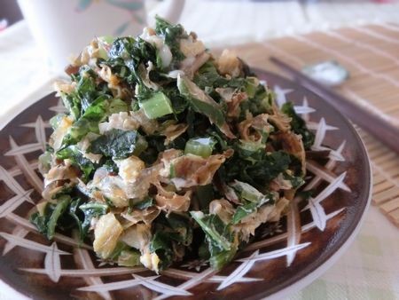 『削り節たっぷりが美味しすぎる♪　大根の葉のうま味たまごとじ』