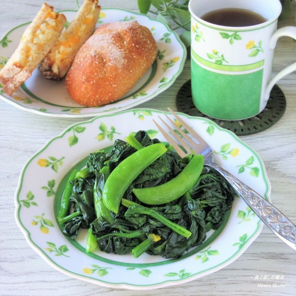 当たり前も手軽に格別♪甘くて濃いお野菜で『ちぢみほうれん草とスナップエンドウバター和え』