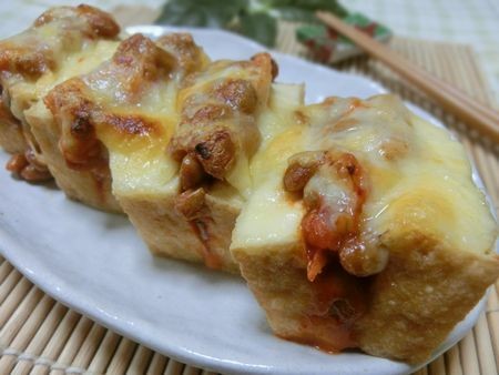 『詰めて焼くだけ☆　厚揚げの納豆キムチーズ焼き』