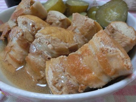 『ポン酢で煮るだけ♪　厚揚げの豚バラ巻きで角煮風』