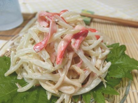 『5分副菜☆　もやしとカニかまのめんつゆマヨサラダ』