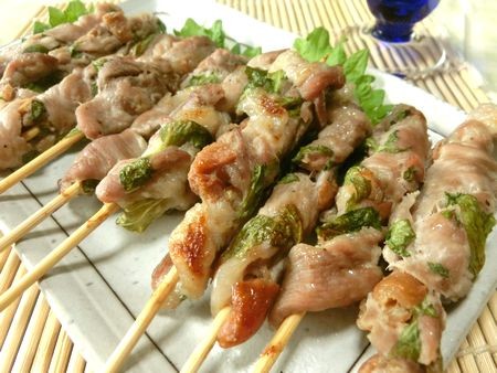 『魚焼きグリルで8分☆　豚こまで梅しそ串焼き』