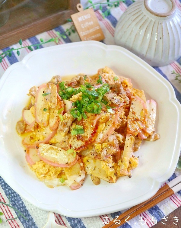 絶品過ぎた♪味付け1つ！かまぼこと豚肉とふんわり卵の炒めもの