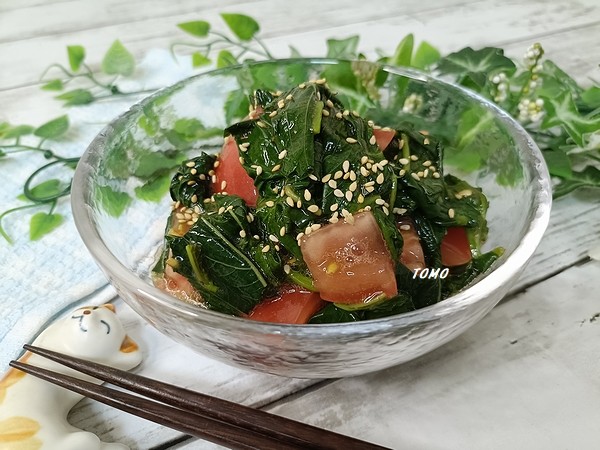 レンジで簡単♪モロヘイヤとトマトのポン酢マリネ