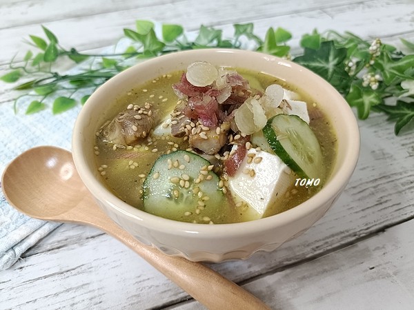 火を使わない♪サバ水煮缶の茗荷のカレー冷や汁