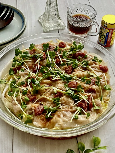 白菜と豚肉のレンチン蒸し梅干し風味