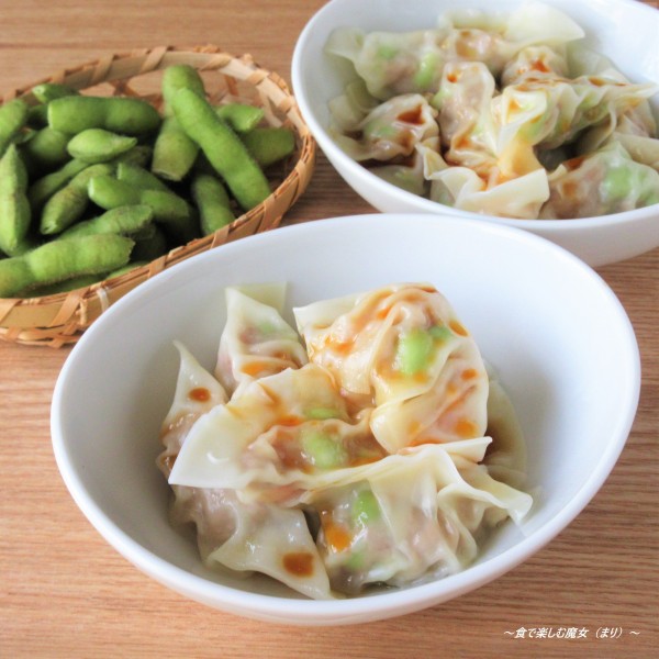 手軽にご馳走。ツルン～。枝豆ホクホク♪海老プリプリ♪『えだ豆とエビの水餃子』