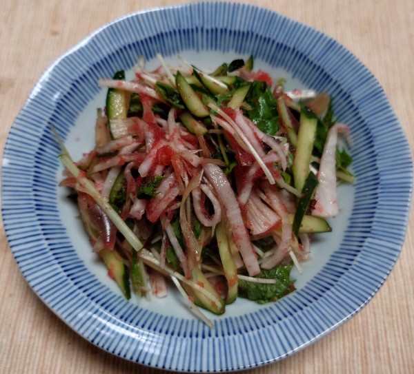 細切り野菜の辛子明太子和え：9月のひとり居酒屋 2日目その2