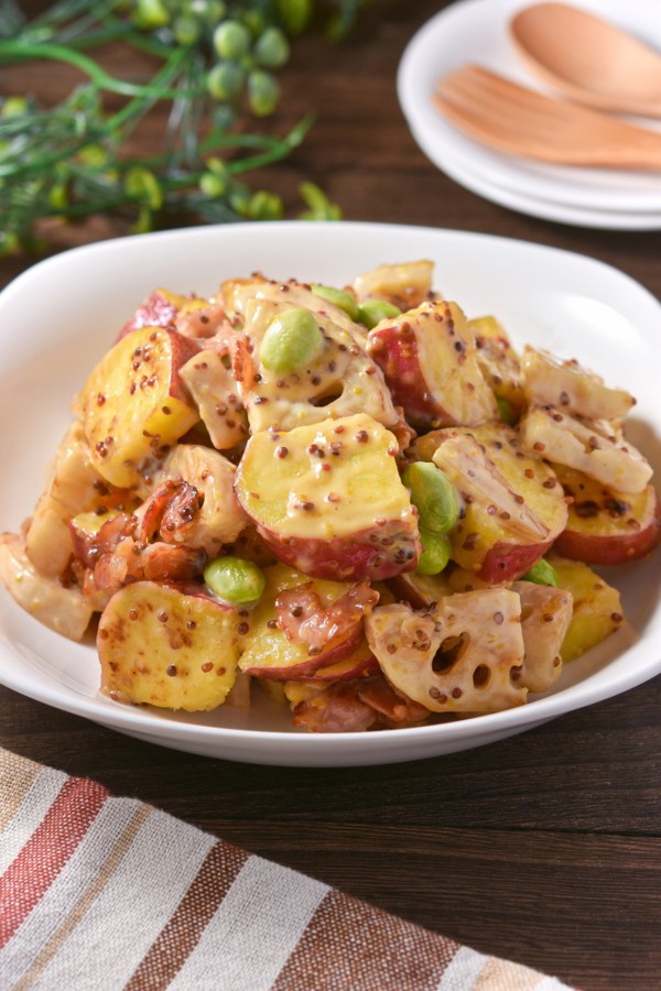 さつまいもとれんこんのハニーマスタードサラダ│ほっくり甘くじょっぱいデリカフェ風おかず - すずめの食卓３６５日