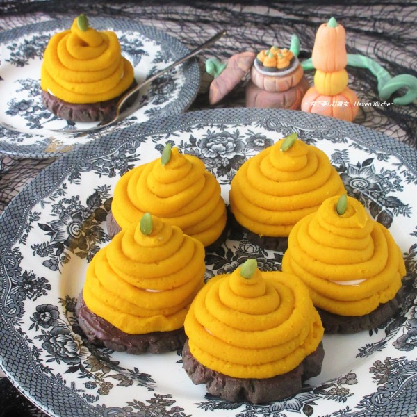 ペロリ２個♪特別な道具なし・手軽に作る「カボチャモンブランタルト/かぼちゃタルト」