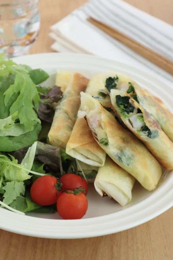 『【#群馬県産】ほうれん草と海老のクリーム春巻き』