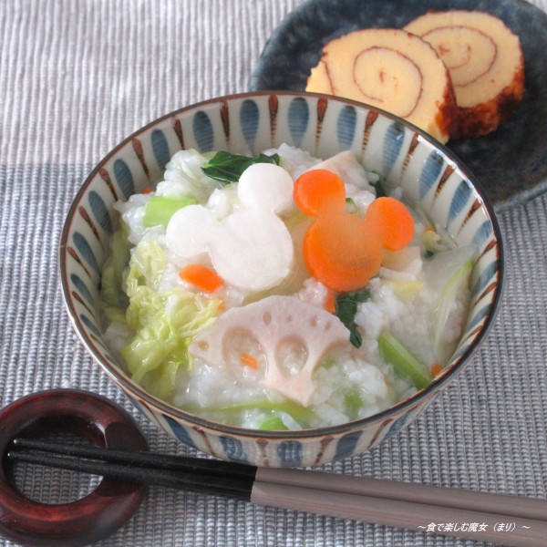 高すぎて諦めた。冷蔵庫の残りで経済的に。炊飯器で手軽に『臨機応変・七草がゆ（ミッキー七草粥）』