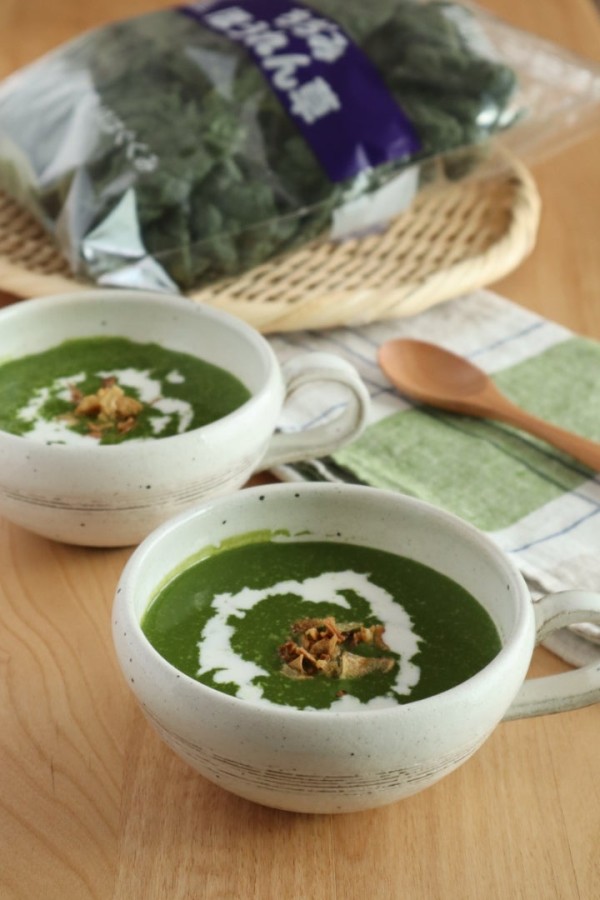 『【#ヘルシーレシピ】栄養まるごと◎群馬県産ちぢみほうれん草のポタージュ』