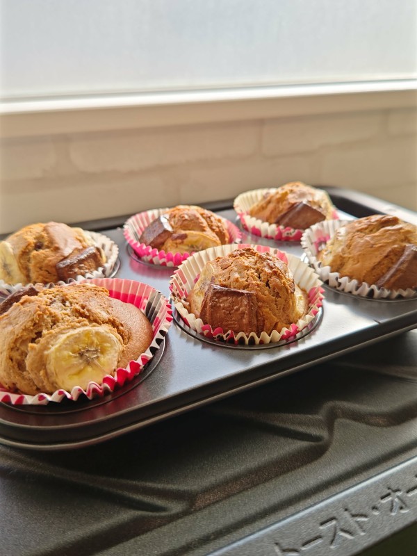 『【チョコバナナマフィン】混ぜて焼くだけ！簡単バレンタイン♪』