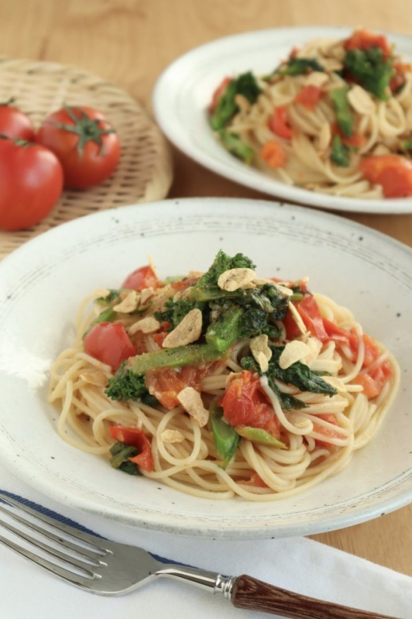 『野菜を味わう◎菜の花とトマトのオイルパスタ』