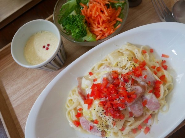 『ソーセージとキャベツの餅クリームパスタ【とっておきパスタレシピ】#今日のおうちごはん』