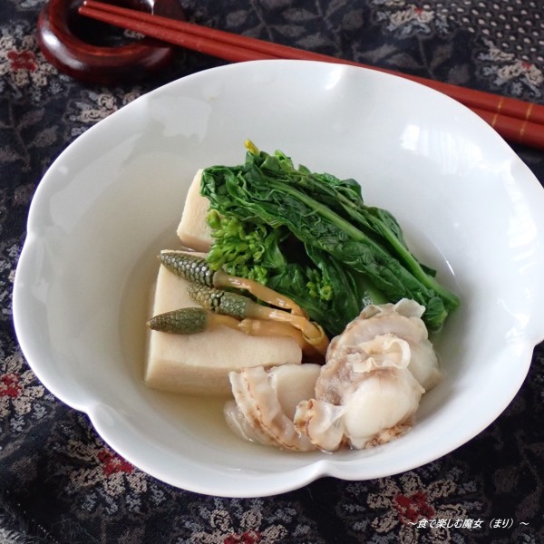 もう1品に嬉しい。ヘルシー高タンパク『高野豆腐と春の盛り合わせ（ベビーホタテ、菜の花、つくし）』