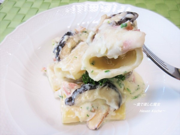 贅沢過ぎる。特大しいたけ＆極太マカロニ『椎茸とペコリーノ・ロマーノ　パッケリ』おうちイタリアン