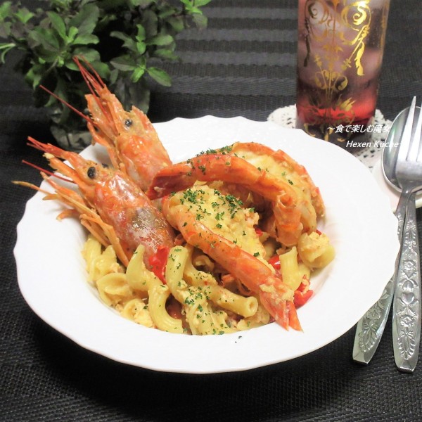 手頃な値段、身近な材料で作る。豪華な本格ショートパスタ。『海老卵ペンネリーチェ』