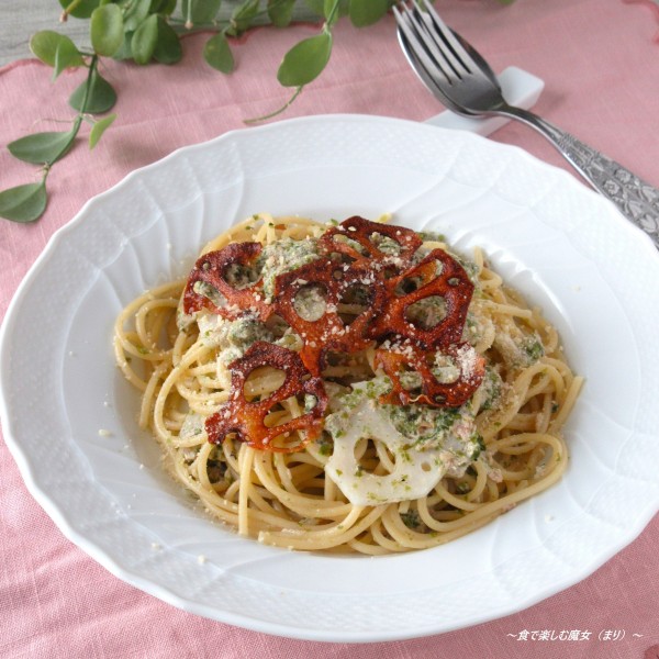 買置きで作る。2種類の食感がリッチ。ミルキーな和風味『れんこんツナ青のりスパゲティ』
