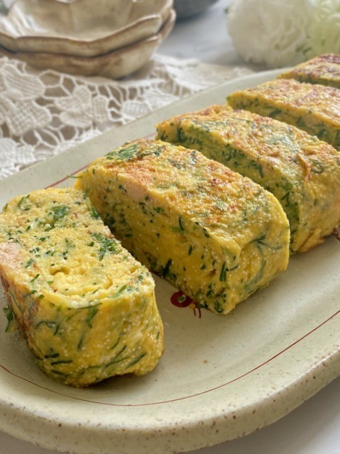 お弁当にもおすすめ！おかひじきと明太子の卵焼き