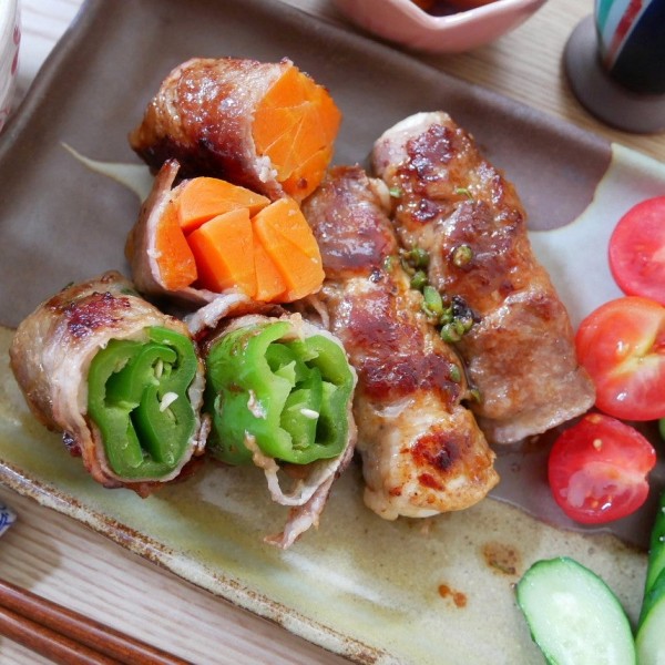 『三色肉巻き山椒てりやき【春の味覚レシピ】#今日のおうちごはん』