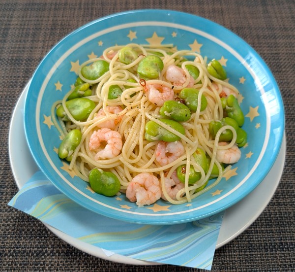 旬の味覚のかけ合わせ☆空豆と海老のペペロンチーノパスタ♪☆♪☆♪